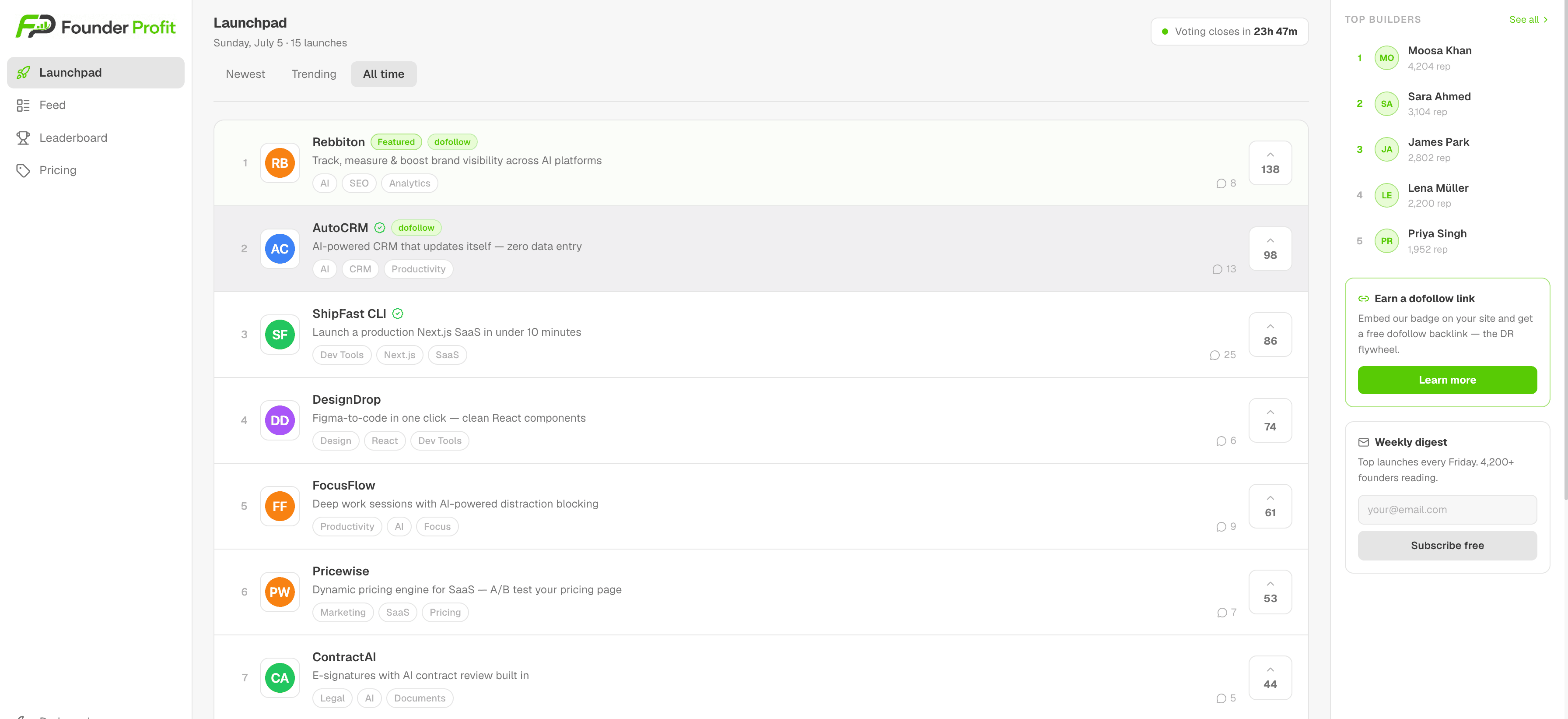 OnlyFounders launchpad dashboard